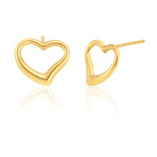 Load image into Gallery viewer, 9ct Yellow Gold Open Heart Stud Earrings