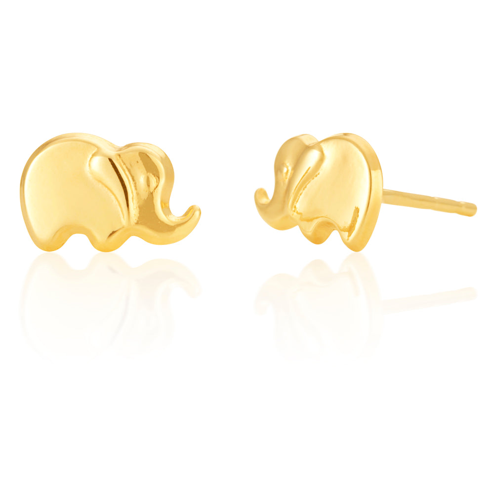 9ct Yellow Gold Small Elephant Stud Earrings
