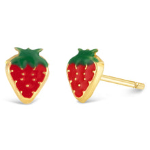 Load image into Gallery viewer, 9ct Yellow Gold Strawberry Enamel Stud Earrings