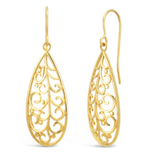 Load image into Gallery viewer, 9ct Yellow Gold Filligree Patterned Drop Hook Earrings
