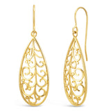 9ct Yellow Gold Filligree Patterned Drop Hook Earrings