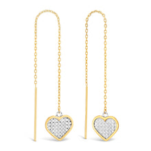 Load image into Gallery viewer, 9ct Two Tone Yellow &amp; White Gold Diamond Cut Heart Threader Earring