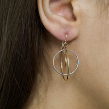 Load image into Gallery viewer, 9ct Two-Tone Gold 3x Circle Hook Drop Earrings