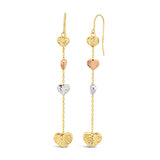 9ct Three-Tone Diamond Cut Hearts Drop Hook Earrings