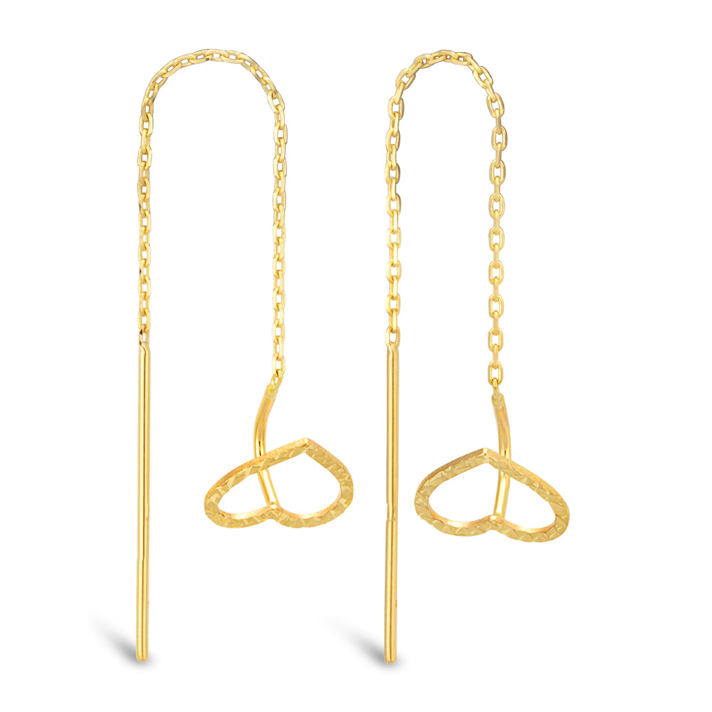 9ct Yellow Gold Heart Threader Earrings