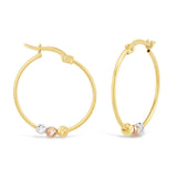9ct Three-Tone Gold Diamond Cut Beaded Hoop Earrings