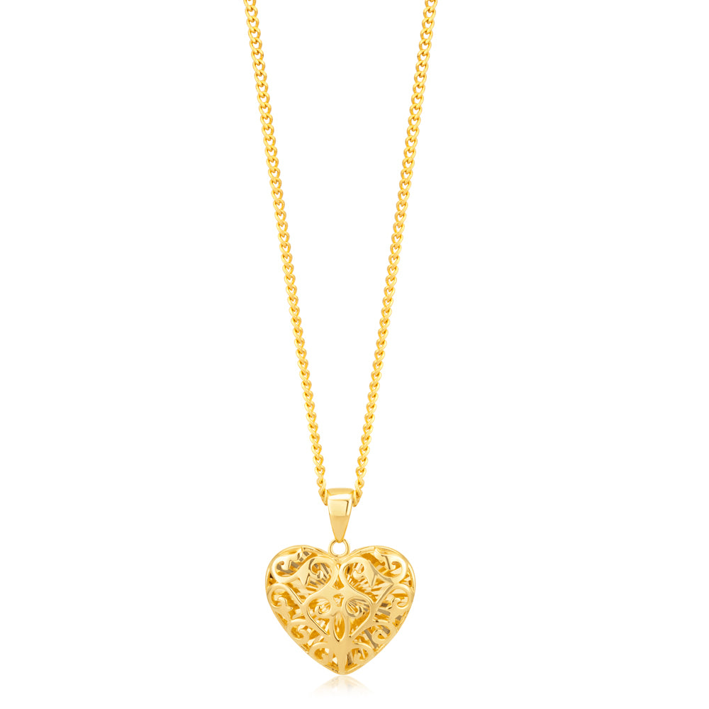9ct Yellow Gold Filigree Heart Pendant
