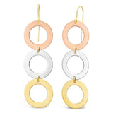 9ct Three-Tone Fancy 3x Circle Drop Hook Earrings