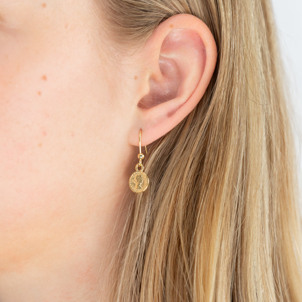 9ct Yellow Gold Sovereign Coin Drop Hook Earrings