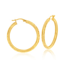 Load image into Gallery viewer, 9ct Yellow Gold Diamond 25mm Cut Hoop Earrings