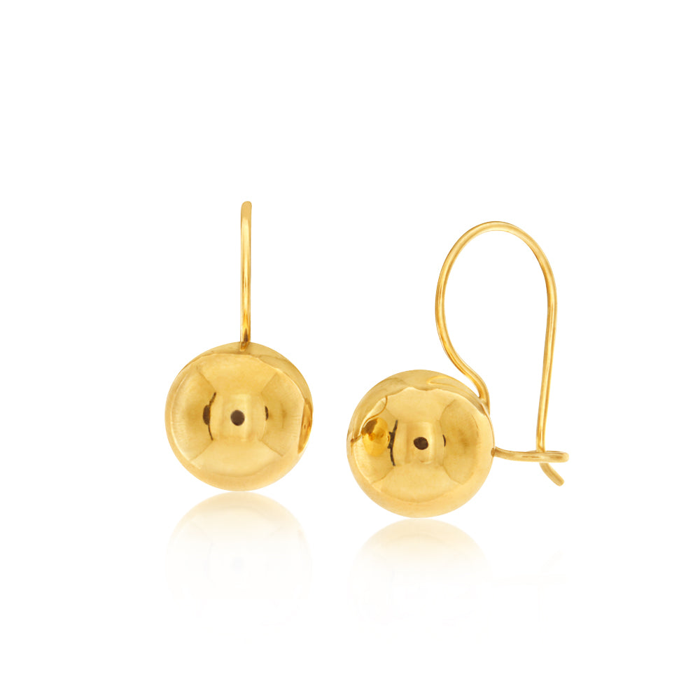 9ct Yellow Gold Plain Ball 8mm Earwire Earrings