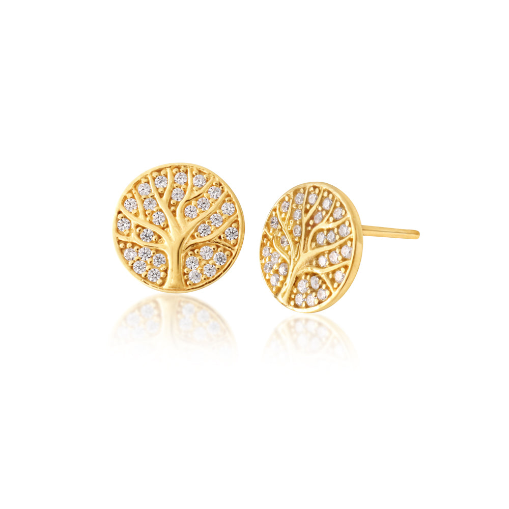 9ct Yellow Gold Cubic Zirconia Tree of Life Stud Earrings