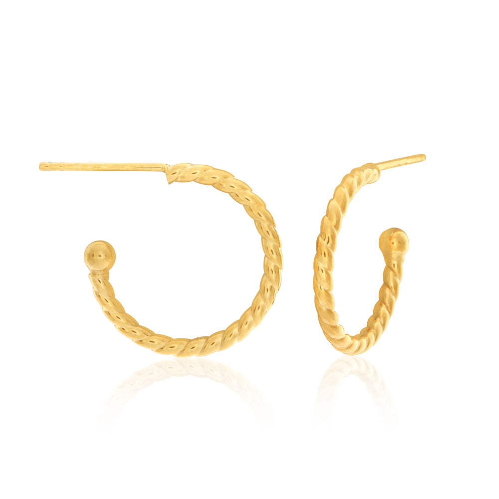 9ct Yellow Gold Twisted Half Hoop 15mm Earrings