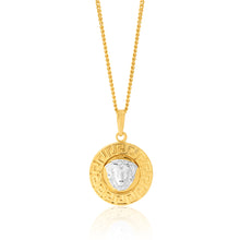 Load image into Gallery viewer, 9ct Two-Tone Gold Medusa Greek Key Pendant