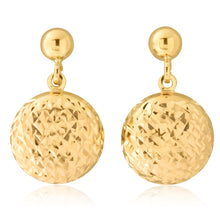 Load image into Gallery viewer, 9ct Yellow Gold Diamond Cut Round Drop Earrings