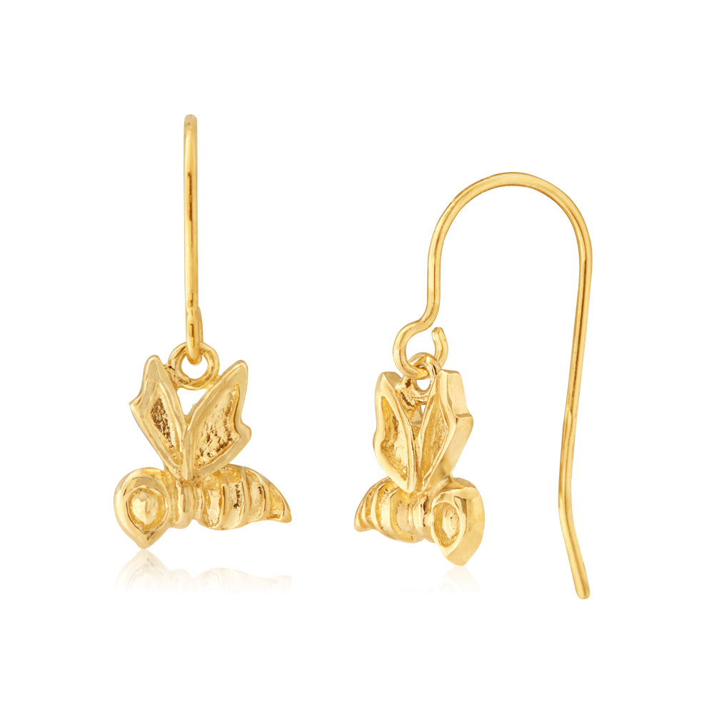 9ct Gold Honeybee Drop Earrings