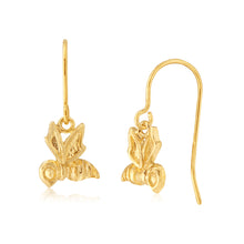 Load image into Gallery viewer, 9ct Gold Honeybee Drop Earrings