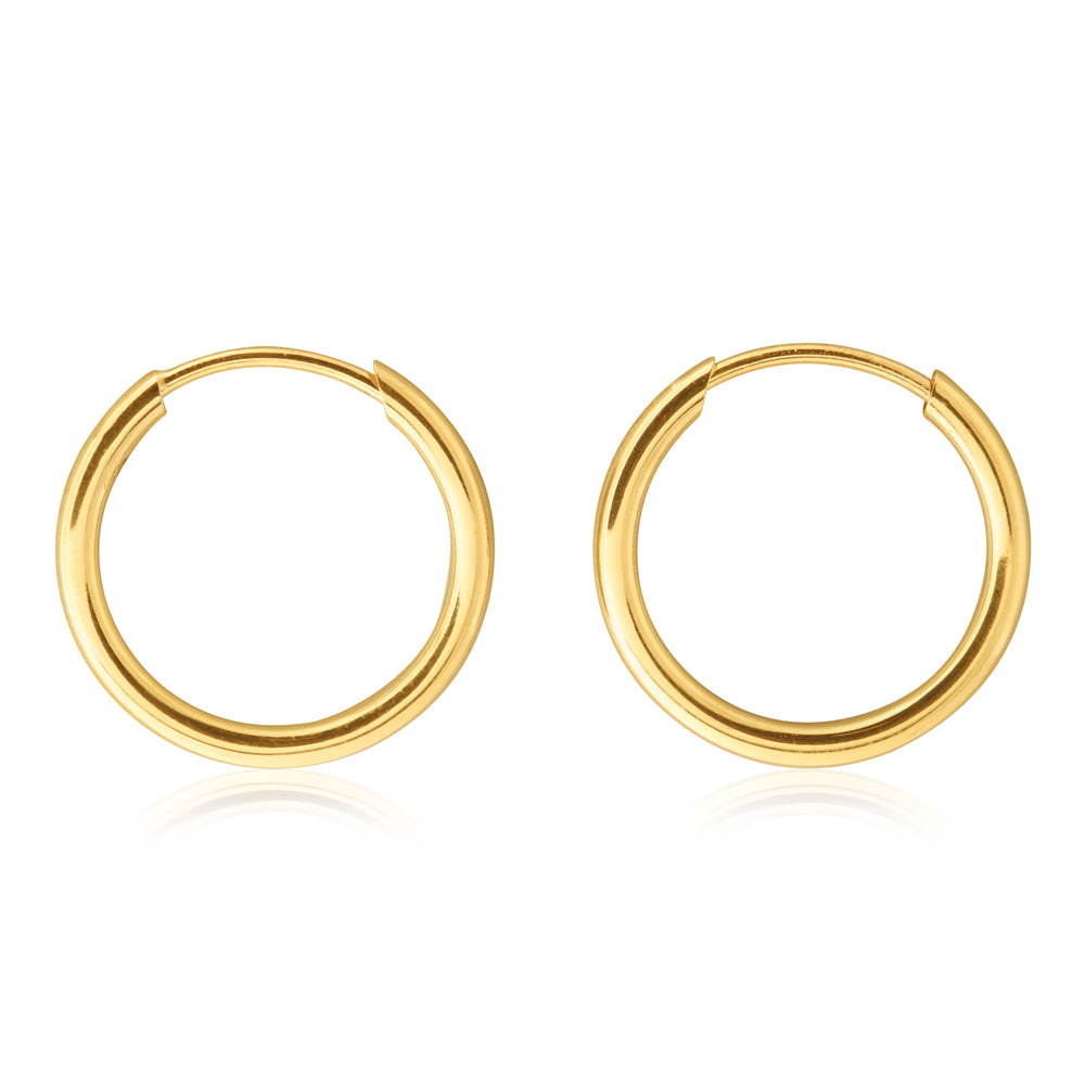 9ct Yellow Gold 13mm Plain Sleeper Earrings Grahams Jewellers