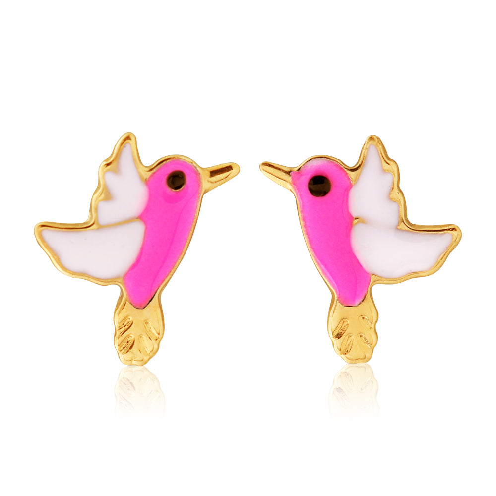 9ct Yellow Gold Lacquerized Humming Bird Stud Earrings