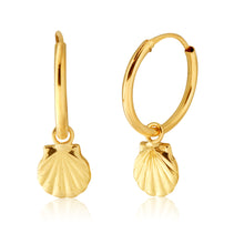 Load image into Gallery viewer, 9ct Yellow Gold Scallop Shell Hinged Hoop Earrings
