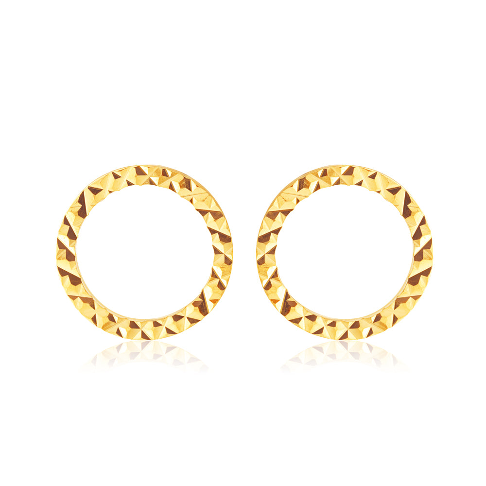 9ct Yellow Gold Diamond Cut 10mm Hoop Earrings
