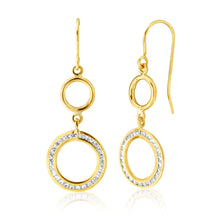 Load image into Gallery viewer, 9ct Yellow Gold Cubic Zirconia Double Ring Drop Earrings
