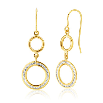 9ct Yellow Gold Cubic Zirconia Double Ring Drop Earrings