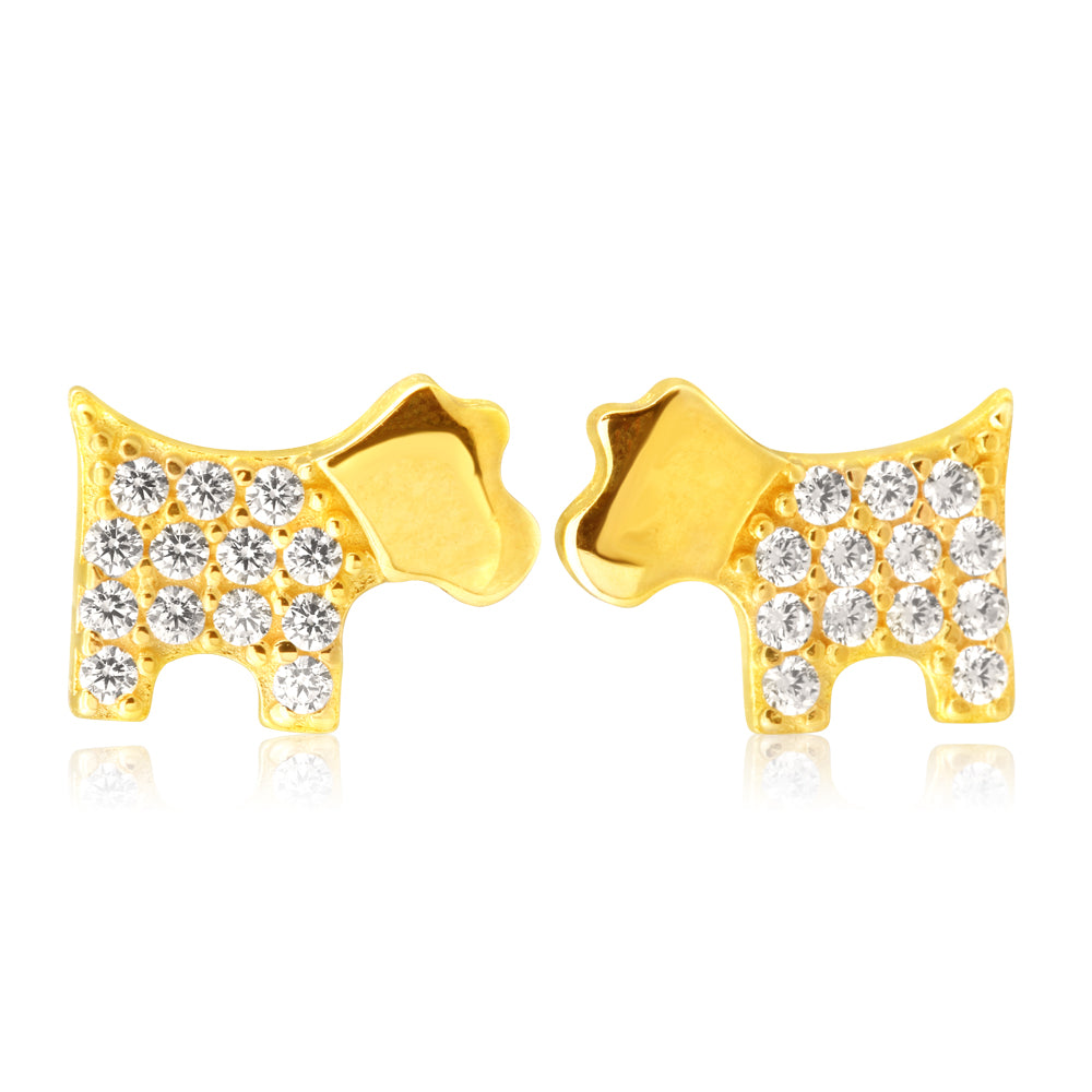9ct Yellow Gold Cubic Zirconia Dog Stud Earrings