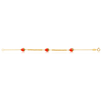 9ct Yellow Gold 16cm Bracelet with 3 Red Strawberries