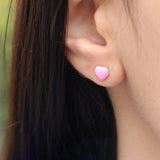 9ct Yellow Gold Pink Heart Stud Earrings