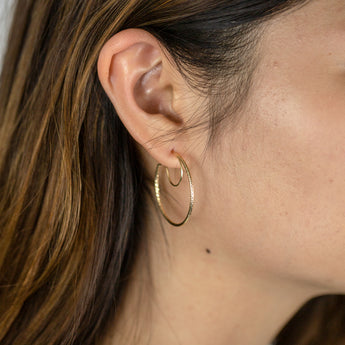 9ct Yellow Gold Diamond Cut Semi Hoop Earrings