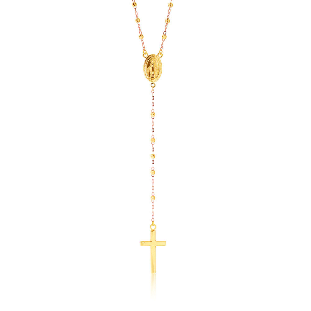Amazon.com: Solid 14k Yellow Gold Sideways Cross Beaded Rosary Style  Necklace Chain: Clothing, Shoes & Jewelry