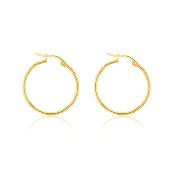 9ct Yellow Gold Double side Diamond Cut 20mm Hoop Earrings
