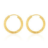 9ct Yellow Gold Diamond Cut 15mm Hoop Earrings