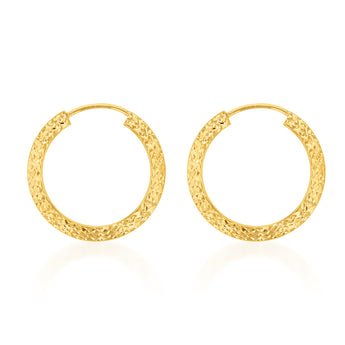 9ct Yellow Gold Diamond Cut 15mm Hoop Earrings