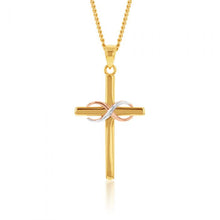 Load image into Gallery viewer, 9ct Yellow Rose and White Gold Tone Infinity On Cross Pendant