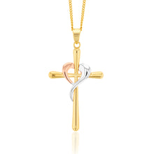 Load image into Gallery viewer, 9ct Yellow, Rose And White Gold Crossover On Cross Pendant