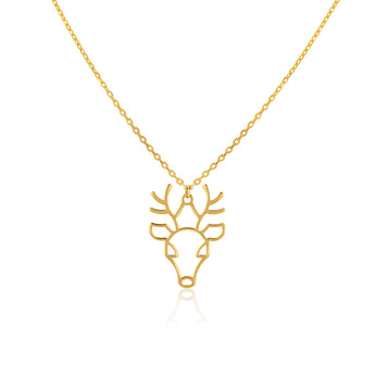 9ct Yellow Gold Reindeer Pendant With Chain