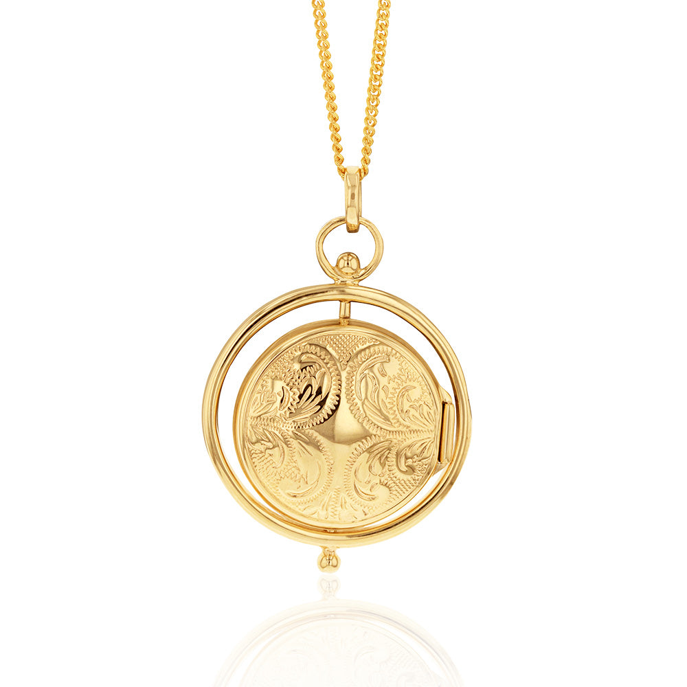 9ct Two Tone Gold Spinner Locket Pendant