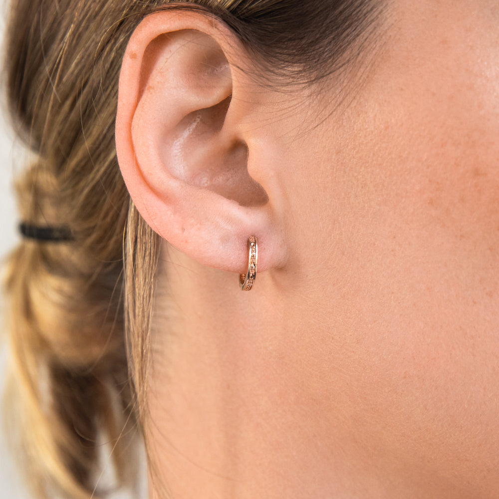 9ct Rose Gold Textured Diamond Cut Huggies Earrings