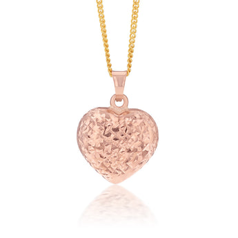 9ct Rose Gold Textured Diamond Cut Heart Pendant