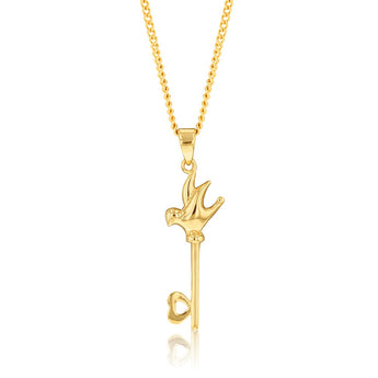 9ct Yellow Gold Bird And Butterfly Key Pendant