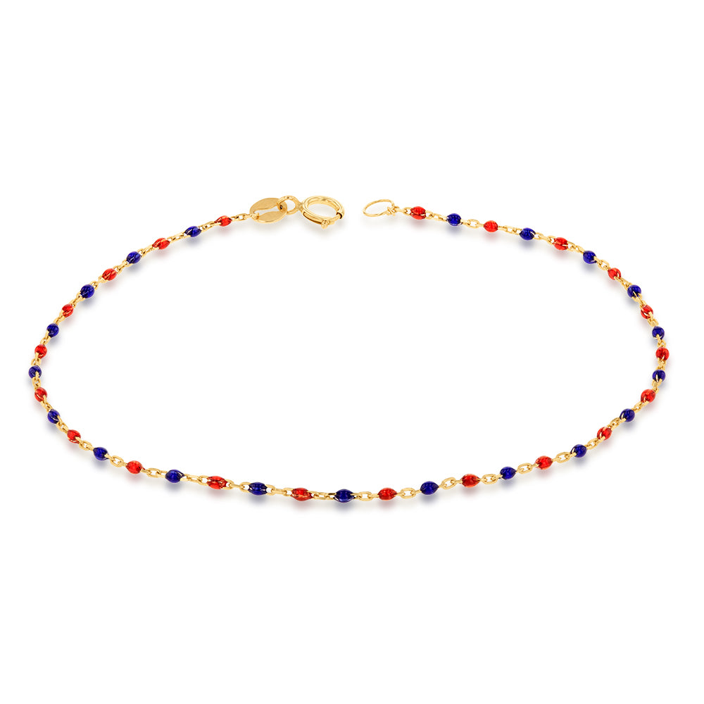9ct Yellow Gold Fancy Blue And Red Beads 19cm Bracelet