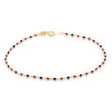 Load image into Gallery viewer, 9ct Yellow Gold Fancy Blue And Red Beads 19cm Bracelet