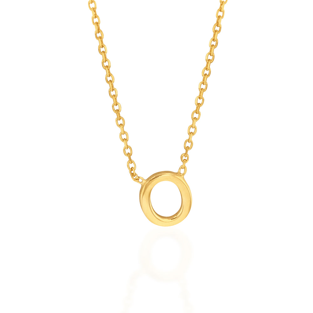9ct Yellow Gold Initial "O" Pendant on 43cm Chain
