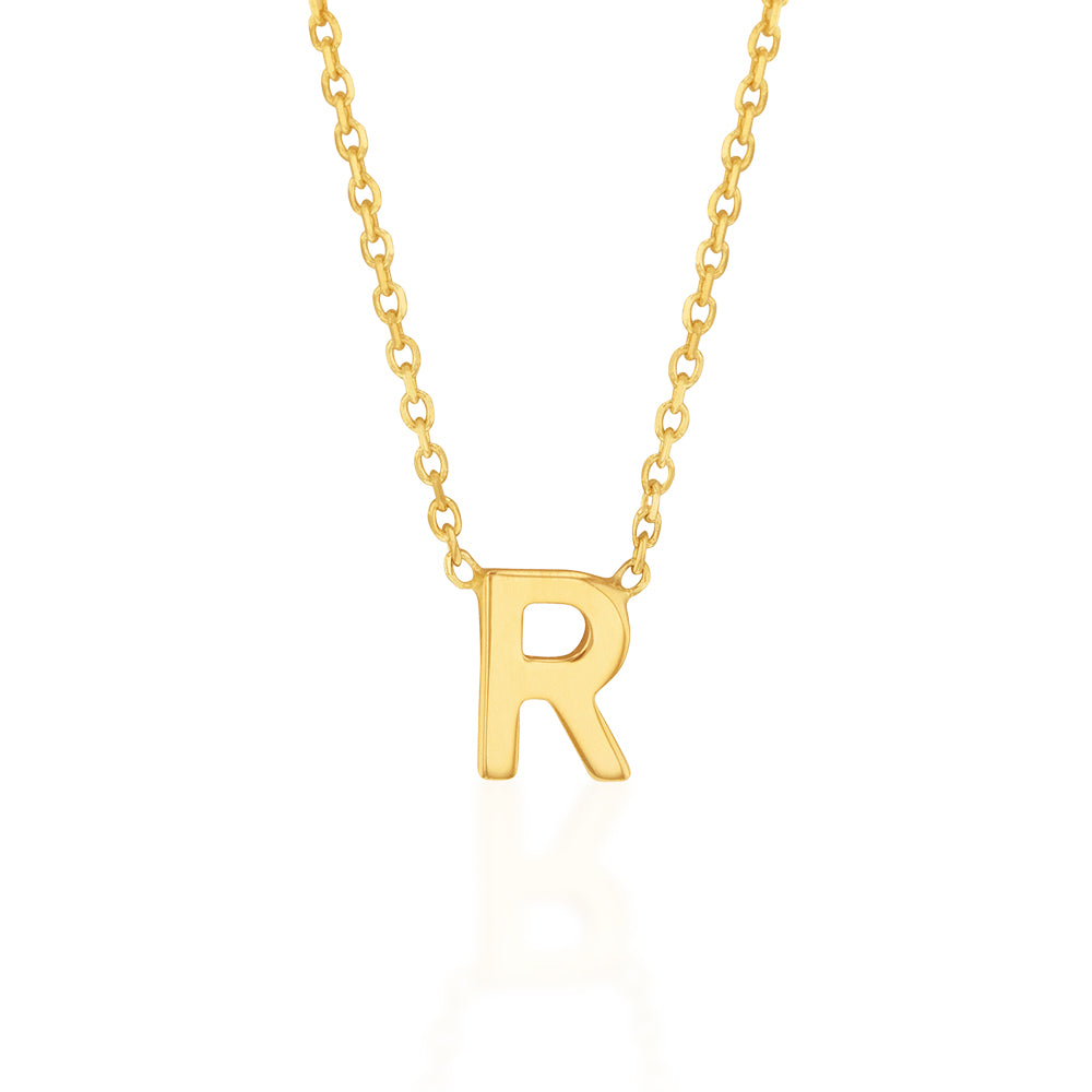 9ct Yellow Gold Initial "R" Pendant On 43cm Chain