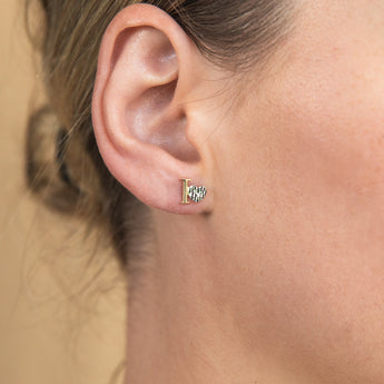 9ct Yellow Gold Diamond Cut I Love You Stud Earrings