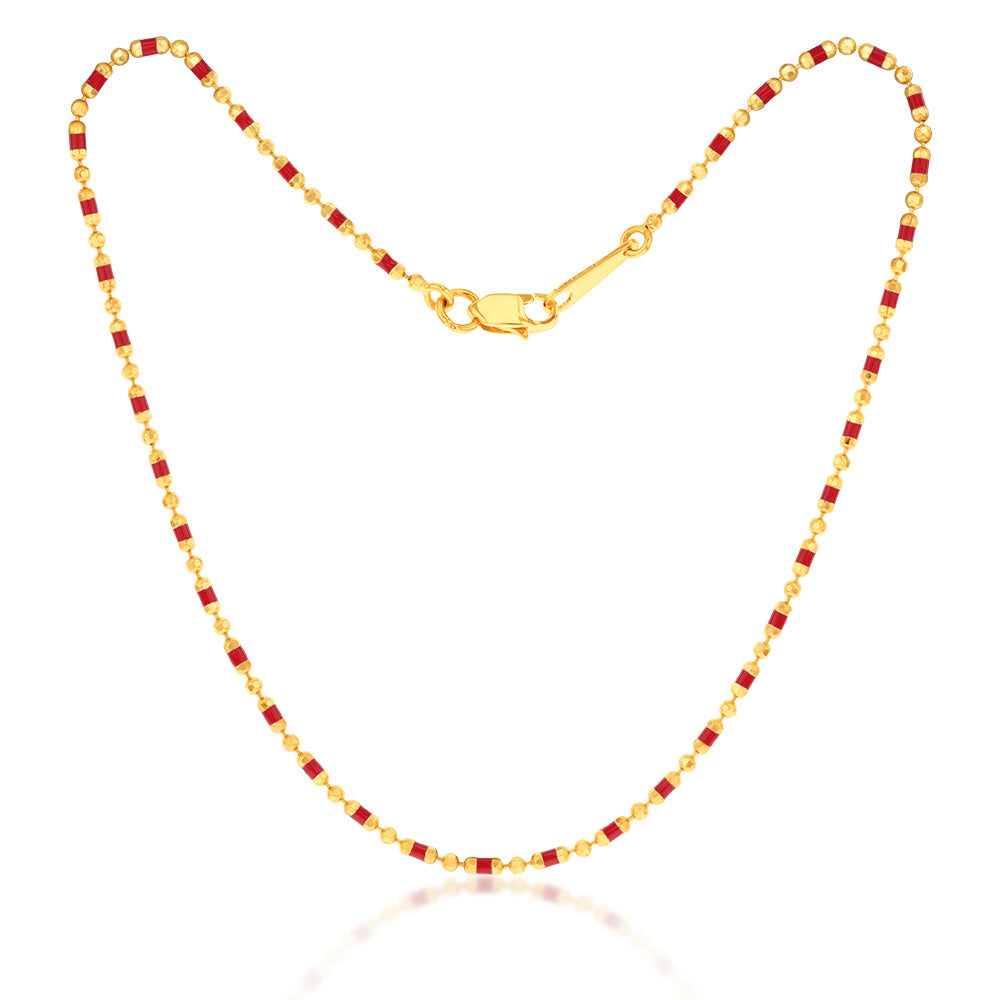 9ct Yellow Gold Fancy Red Beads Anklet