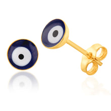 Load image into Gallery viewer, 9ct Yellow Gold Evil Eye Stud Earrings