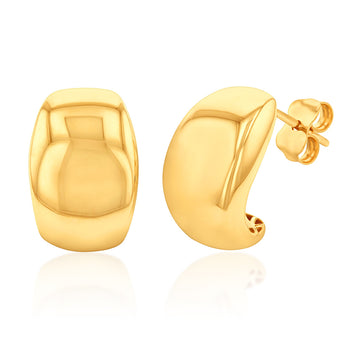 9ct Yellow Gold Diamond Cut Broad Half Hoop Earrings